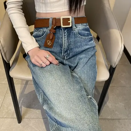 阔腿牛仔裤女春秋2023年新款高腰显瘦小个子宽松百搭复古直筒裤子商品大图