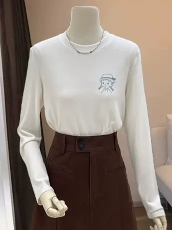 春秋装白色仿棉长袖t恤女2023新款冬季加绒德绒内搭打底衫上衣服图片