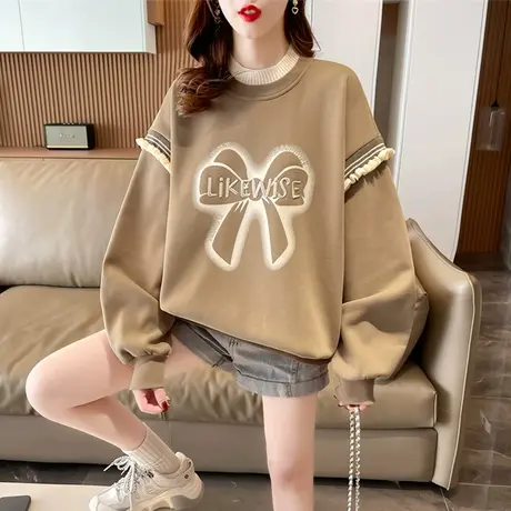 半高领卫衣女春秋韩版宽松薄款早春设计感小众假两件花边上衣外套商品大图