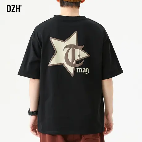 男士黑色重磅t恤男潮牌短袖夏季上衣男款2023新款宽松五分袖体恤商品大图