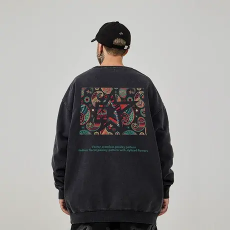 加肥加大码圆领美式重磅复古胖子男装潮流宽松水洗做旧卫衣春秋季商品大图