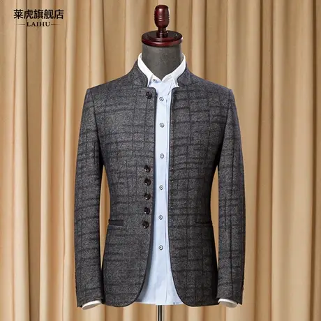 清仓呢子西装男士中山装上衣中年商务秋冬季休闲立领小西服男外套商品大图