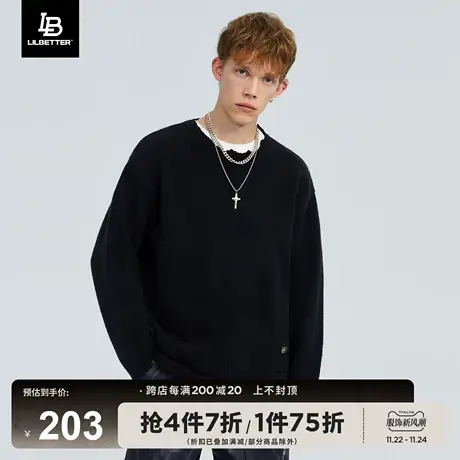 Lilbetter男士毛衣秋冬慵懒风宽松外套圆领潮牌针织衫运动线衣LB商品大图