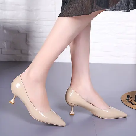 百搭裸色高跟鞋女细跟性感2023年春季新款漆皮尖头气质女单鞋婚鞋商品大图