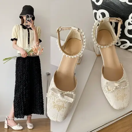 包头凉鞋女夏高跟鞋2024新款古风汉服粗跟旗袍鞋中国风玛丽珍单鞋商品大图