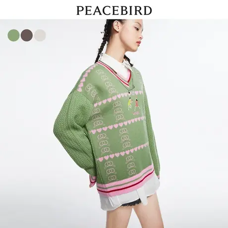 红双喜&PEACEBIRD联名V领毛套衫图片