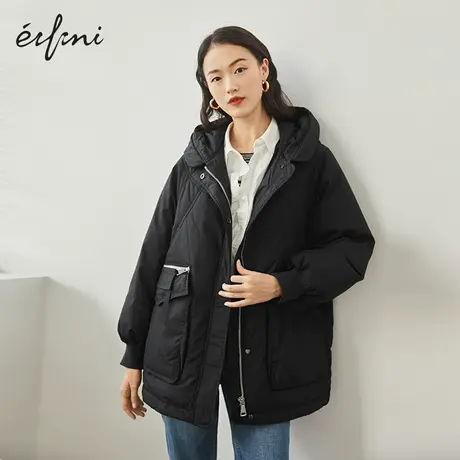 伊芙丽绒服女冬新品长袖连帽宽松保暖小个子女士外套1BA780672商品大图