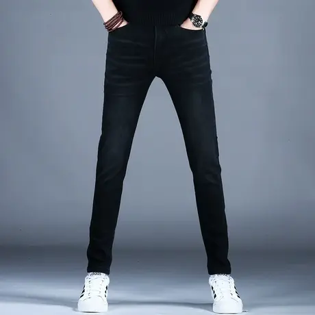 2023新款高档黑色牛仔裤男款小脚修身裤子潮流弹力百搭秋冬季长裤商品大图