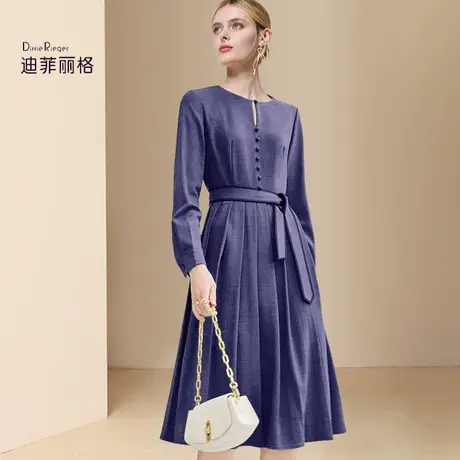 迪菲丽格法式气质收腰连衣裙女2024春季新款通勤百搭长袖百褶裙子图片