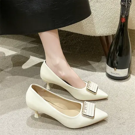 高跟鞋女2024年新款细跟法式白色尖头单鞋配裙子高级感浅口女鞋子商品大图