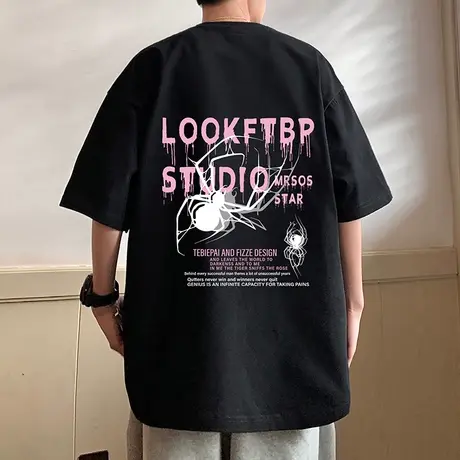 纯棉重磅短袖t恤男夏季2024新款蜘蛛半袖宽松潮牌美式vintage体恤图片