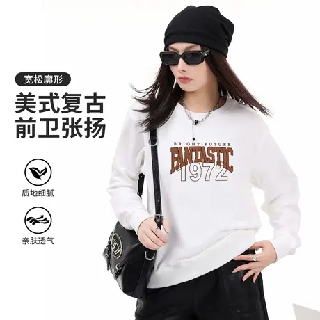 真维斯Z+女装 美式复古印花长袖T恤宽松圆领百搭卫衣X商品大图