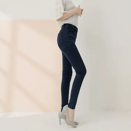 桔熊牛仔裤子女破洞磨白松紧腰高弹修身小脚长裤200斤大码BA4684商品大图