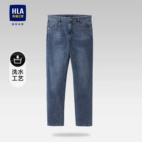 HLA/海澜之家洗水工艺牛仔裤五袋款立体压胶直筒裤子男图片