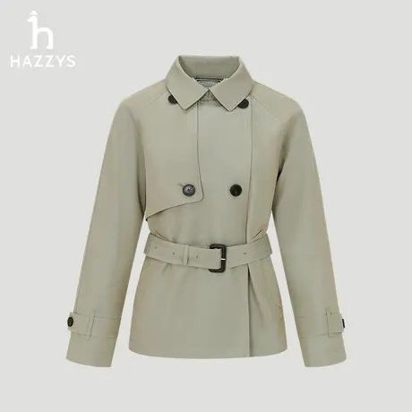 【商场同款】Hazzys哈吉斯2024春季新品素色宽松版短款风衣外套女图片