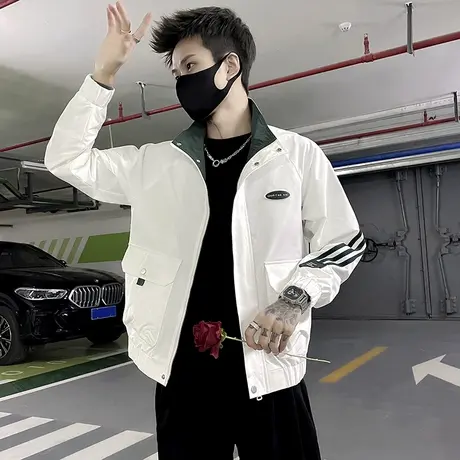 工装夹克潮流撞色立领休闲褂子春季潮牌宽松痞帅机车INS男装外套商品大图