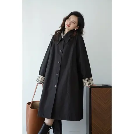 嘉茱莉2024新款莱赛尔天丝风衣外套女复古优雅长外套设计感上衣图片