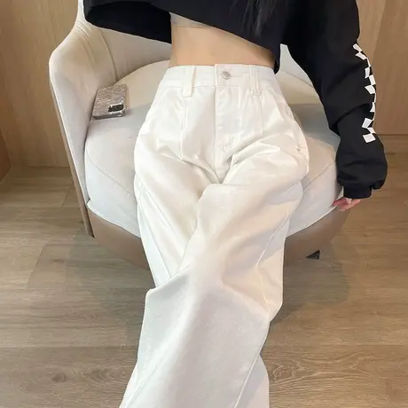 阔腿牛仔裤女2024年春季新款高腰宽松直筒小个子百搭显瘦白色裤子商品大图