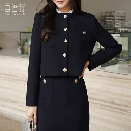 百洛安法式气质名媛小香风外套女春季新款百搭短款单排扣长袖上衣图片