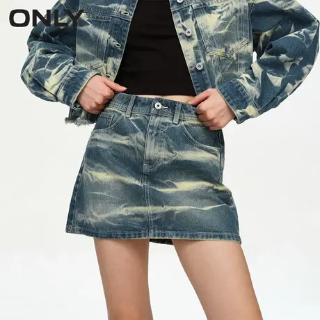 ONLY奥莱春季新款复古做旧晕染高腰短款牛仔半身裙女图片