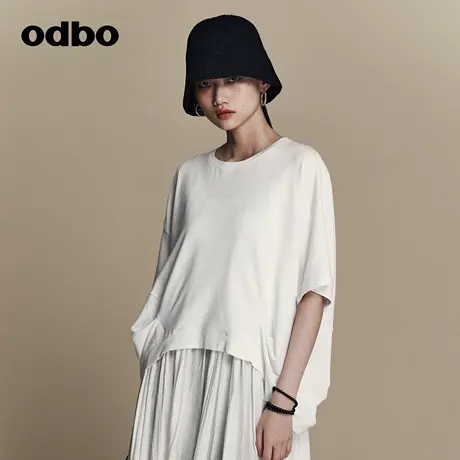 odbo/欧迪比欧原创设计感小众印花T恤女夏季2023年新款不规则上衣商品大图