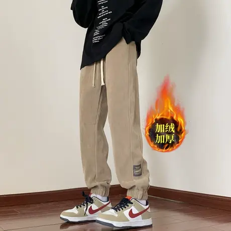 春秋季灯芯绒休闲潮牌加厚裤子2023新款小脚裤痞帅哈伦裤百搭男裤商品大图