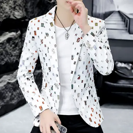 痞帅气个性韩版小西服外套男夜场网红潮牌秋装设计感小众炸街西装商品大图