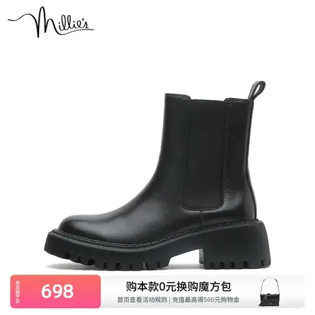 millie's妙丽冬季新款牛皮时尚休闲通勤烟筒女中靴20C02DZ2商品大图