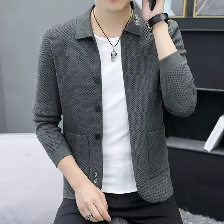 翻领夹克男士休闲针织开衫男潮流修身毛衣外套男春秋毛线衣百搭薄商品大图