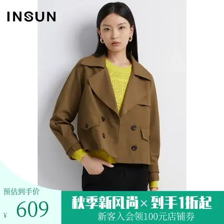 恩裳春秋季经典插肩袖设计简约干练气质款风衣短款图片