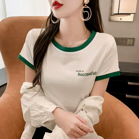 纯棉白色t恤女短袖夏季2023新款宽松短款小个子体恤正肩上衣ins潮图片