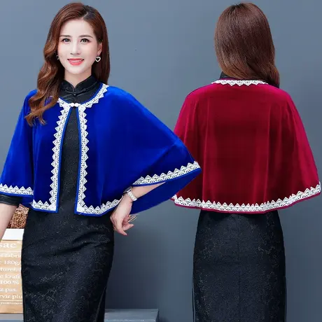 斗篷披肩女秋冬季金丝绒短款外套复古气质配旗袍外搭高贵时尚披风图片