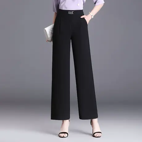 阔腿裤女高腰2023夏季新款薄款雪纺直筒裤显瘦通勤休闲西装裤长裤商品大图