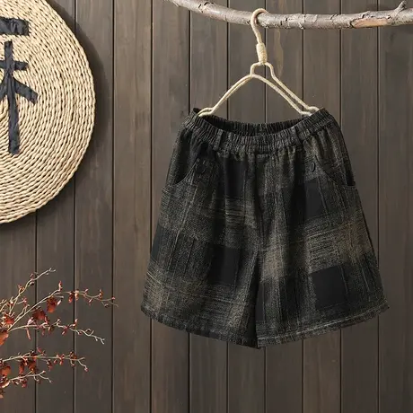 枫谜2022年夏季新款文艺复古提花牛仔短裤女宽松显瘦牛仔阔腿裤商品大图