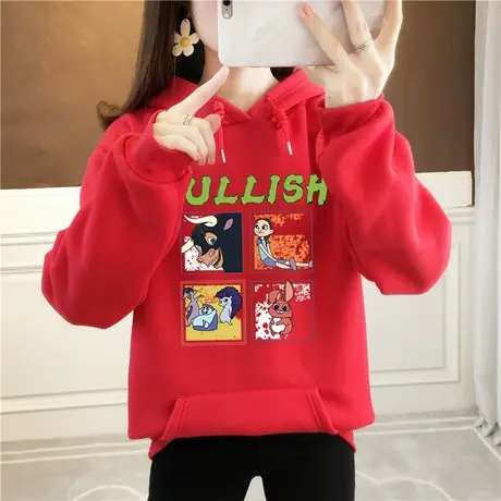 新年卫衣女连帽加绒情侣装秋冬装2023新款牛年本命年红色拜年衣服图片