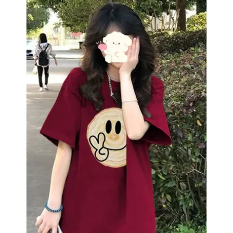 重磅纯棉短袖t恤女2023夏装美式vintage复古百搭休闲体恤上衣ins商品大图