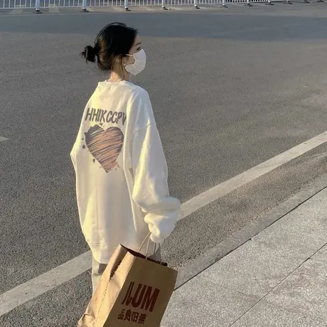 设计感奶fufu卫衣女秋冬加绒加厚ins潮牌宽松oversize学院风上衣商品大图