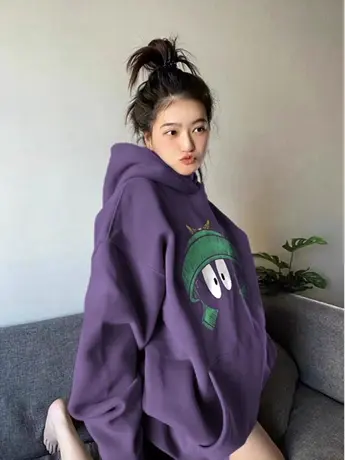 高级感连帽卫衣女春秋薄款oversize宽松慵懒风美式复古外套上衣潮商品大图