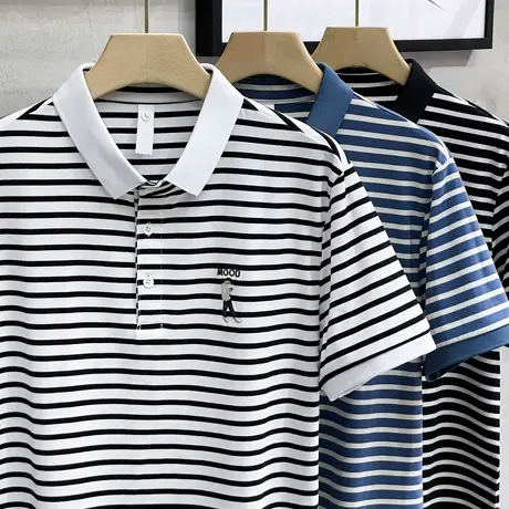 短袖t恤男2023夏装新款翻领POLO衫时尚潮牌韩版冰感休闲条纹半袖商品大图