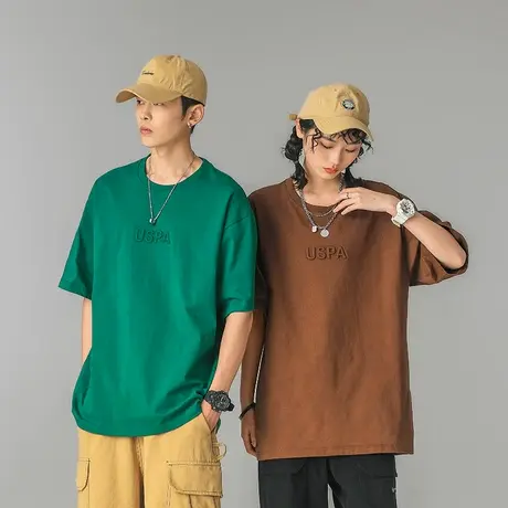 夏款3D字母印花圆领短袖男款夏季情侣装高级感t恤男士上衣服体恤商品大图