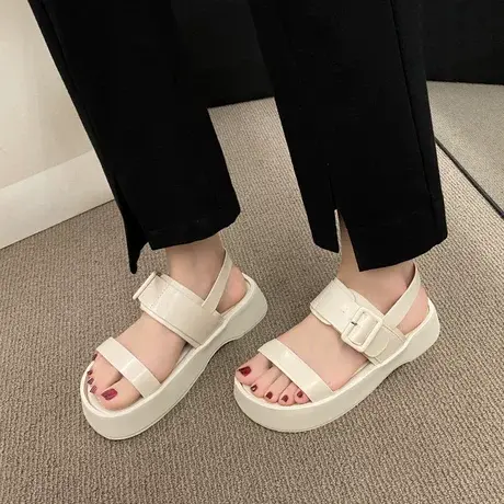 凉鞋女款2023夏季新款时尚厚底仙女风罗马鞋子皮带扣外穿软底时装商品大图