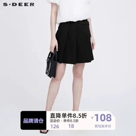 sdeer圣迪奥女装学院风休闲口袋百褶裙S20281302图片