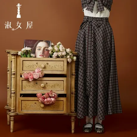淑女屋官方旗舰店英格兰花园优雅格纹长半裙图片