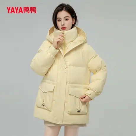 鸭鸭羽绒服女2023年冬季新款连帽中长款连帽保暖休闲外套C图片