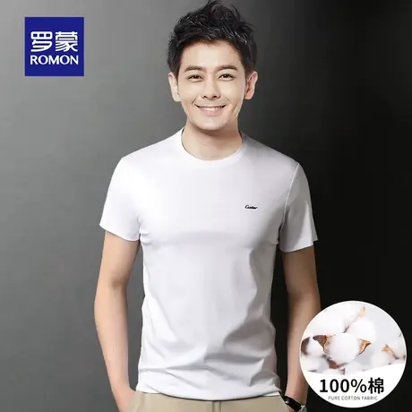罗蒙男士纯棉短袖T恤夏季薄款中年爸爸装圆领白色打底衫上衣服体t图片