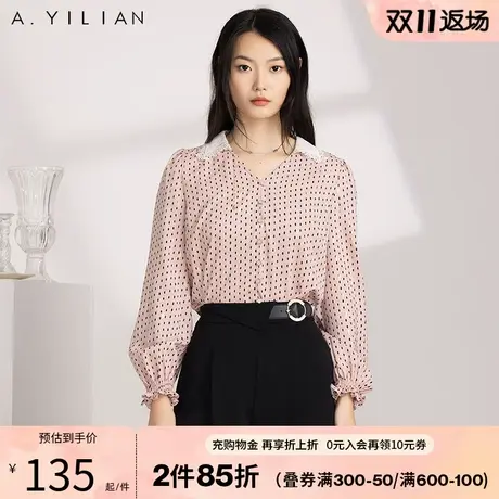 阿依莲秋冬新款衬衫女时尚通勤休闲复古显瘦气质波点长袖上衣B3图片