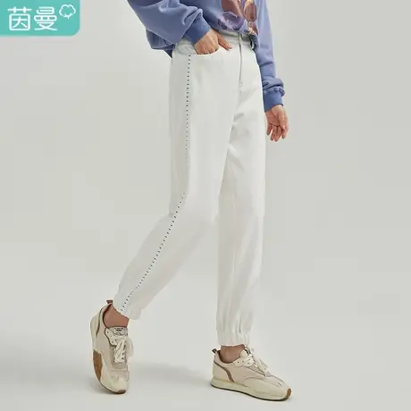 【商场同款】茵曼2021春装新款女松紧腰设计宽松显瘦束脚牛仔长裤图片