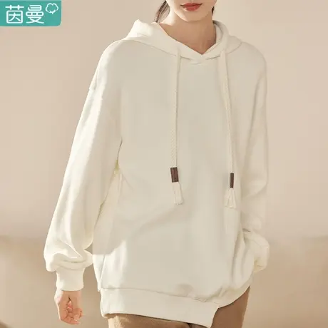 茵曼官方旗舰店连帽卫衣女2023新款冬季宽松上衣套头运动白色外套图片