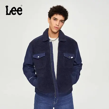 Lee清水洗中国蓝染拼接仿羊羔绒男棉服宽松LMT006270201723898L00图片