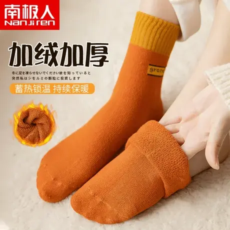南极人秋冬季袜子女纯棉中筒袜加绒加厚毛圈浙江诸暨女士长筒棉袜商品大图